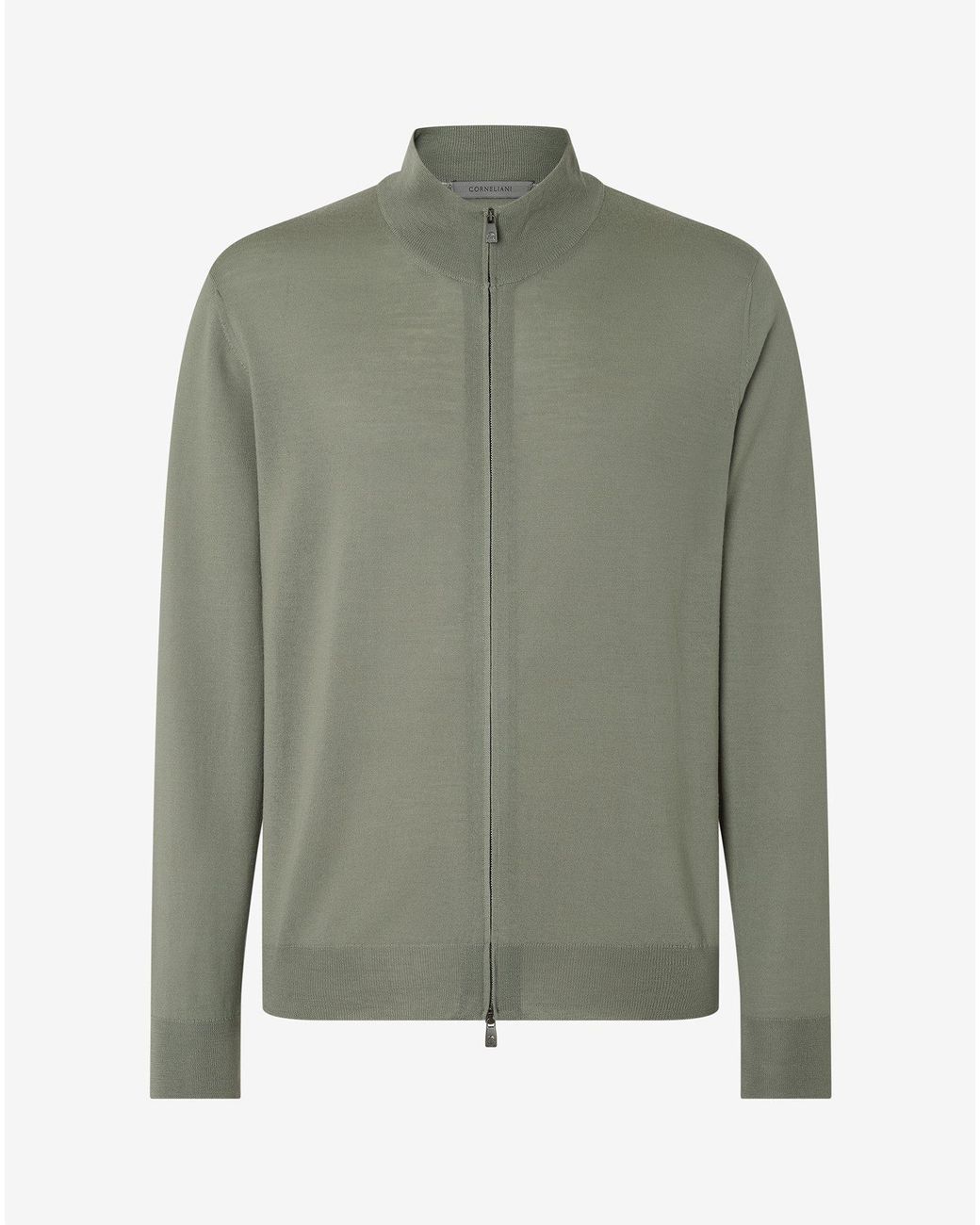 Corneliani Green Full-Zip Pure Merino Wool Sweatshirt for men