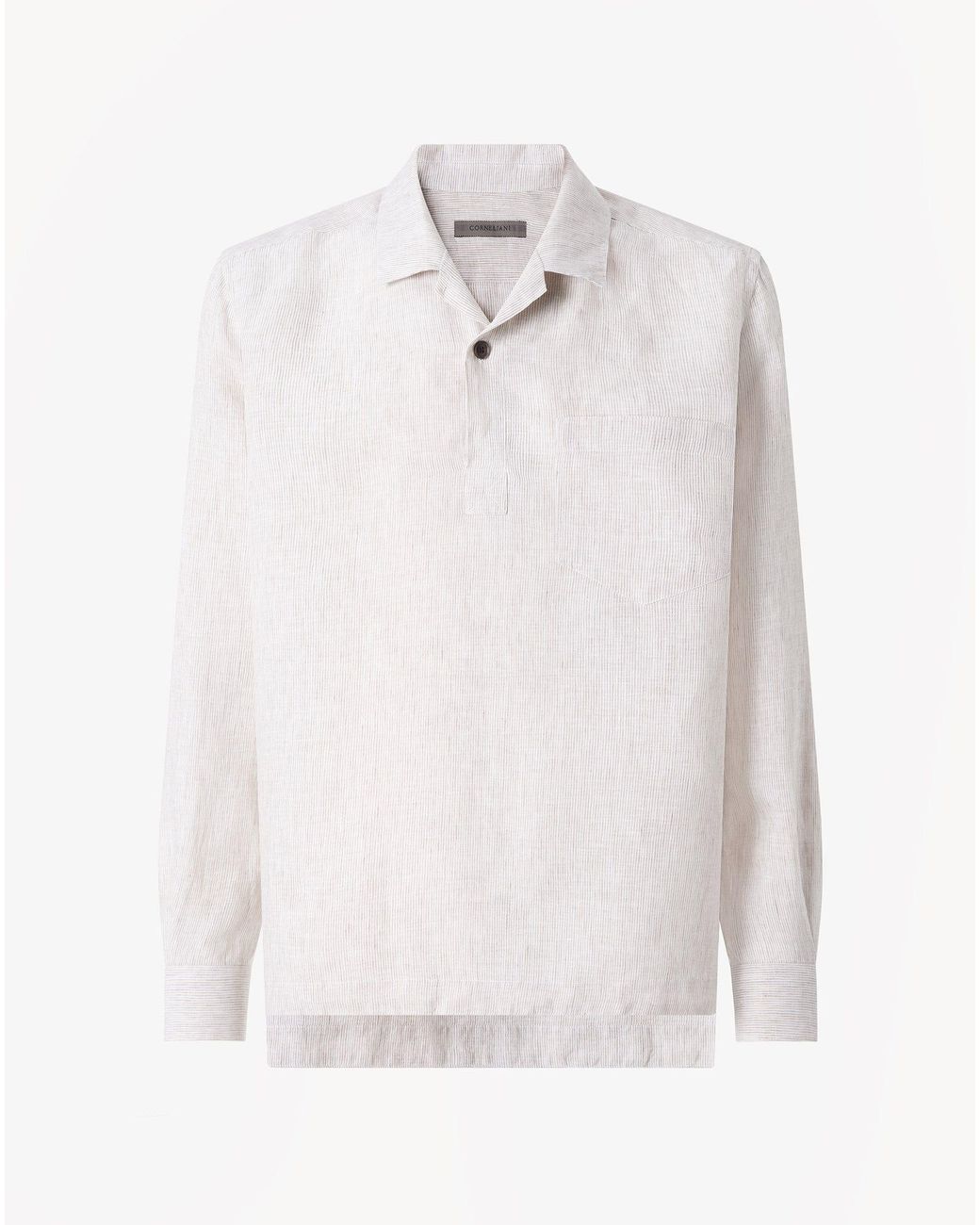Corneliani White Pure Linen Shirt With Micro Stripes for men