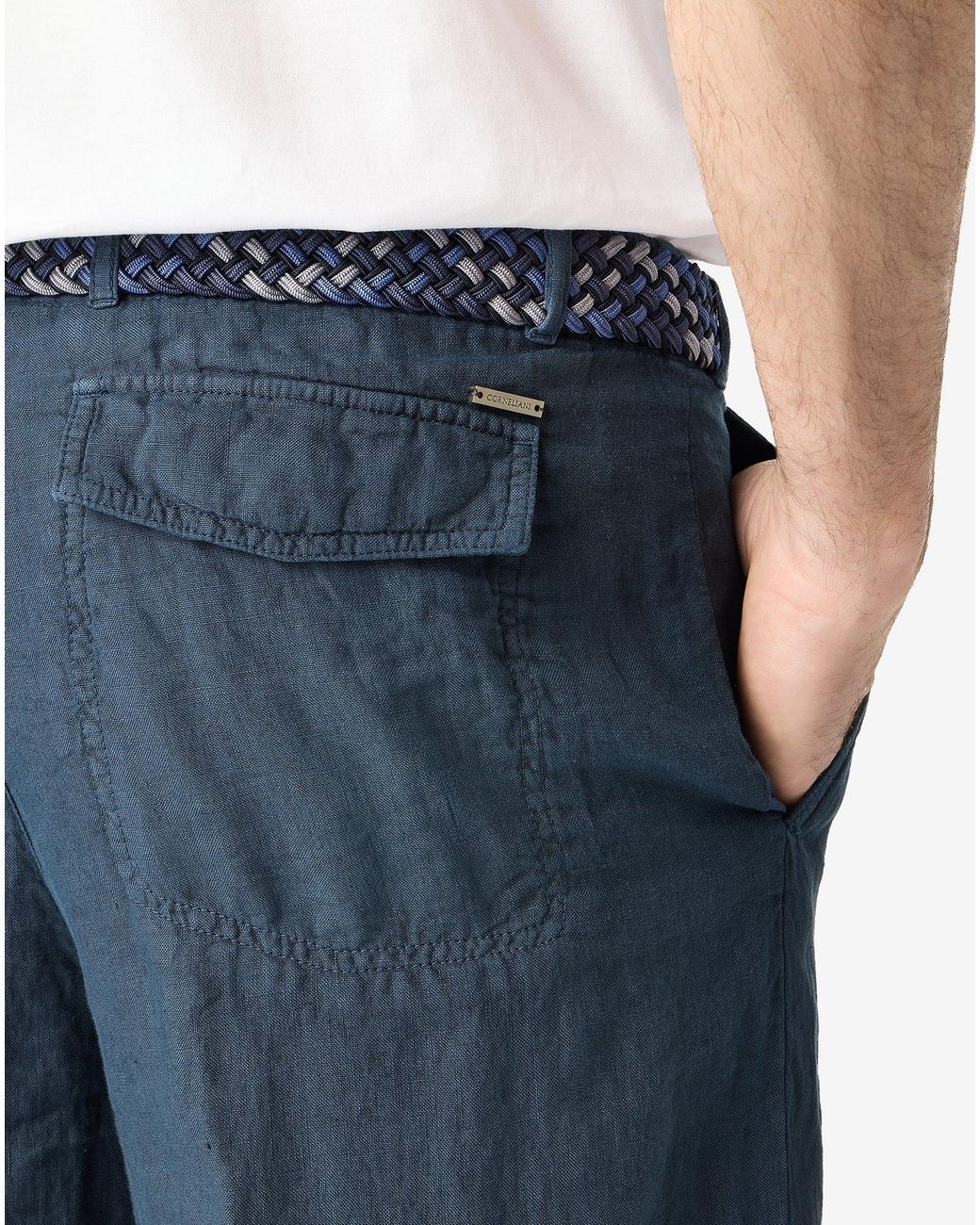 Corneliani Blue Pure Linen Bermuda Shorts for men