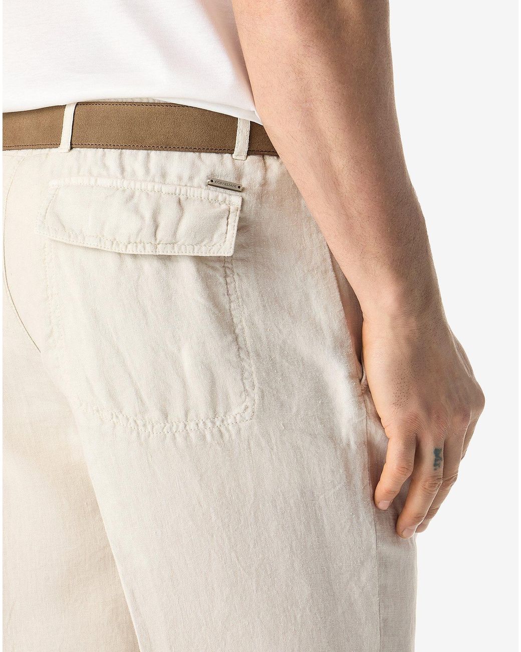 Corneliani White Pure Linen Bermuda Shorts for men