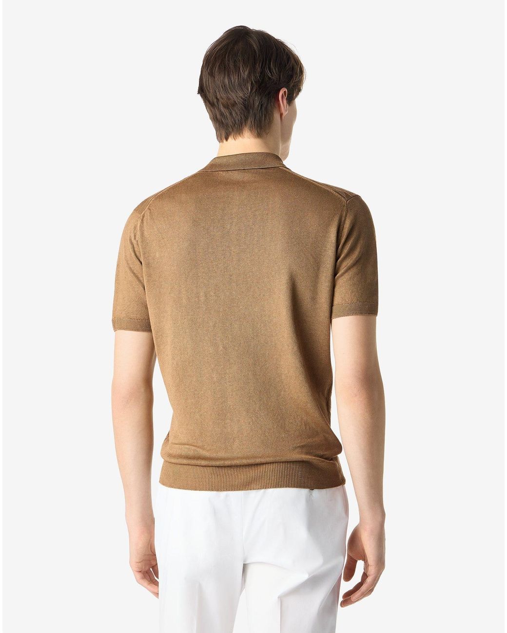 Corneliani Natural Dark Buttonless Linen Polo Shirt for men