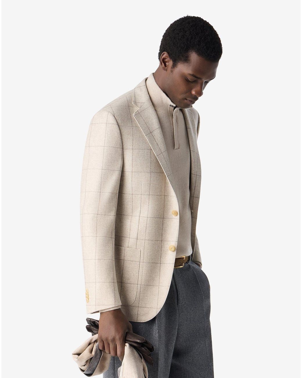 Corneliani Natural Nude Overcheck Pure Wool Jacket for men