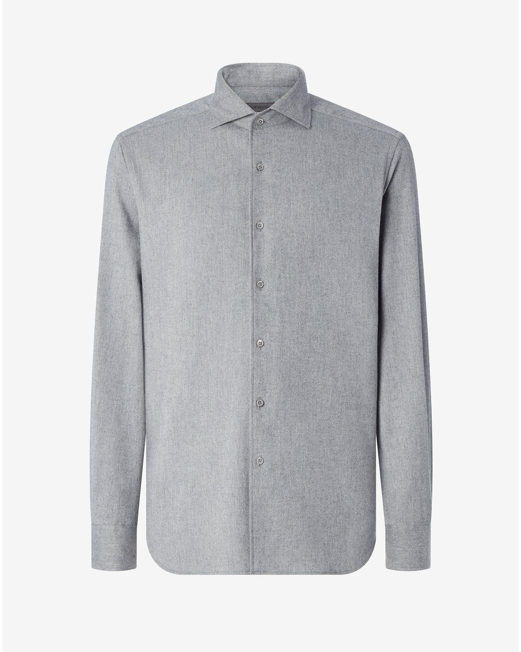 Corneliani Gray Light Melange Cotton Flannel Shirt With Diagonal Design for men