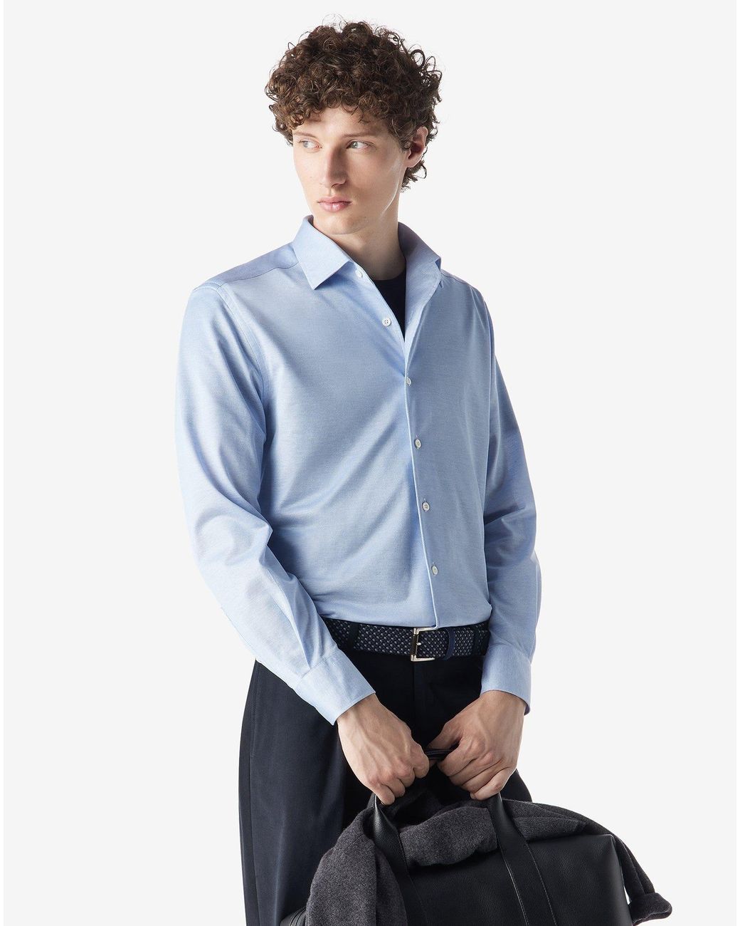 Corneliani Blue Light Oxford Cotton Jersey Shirt for men