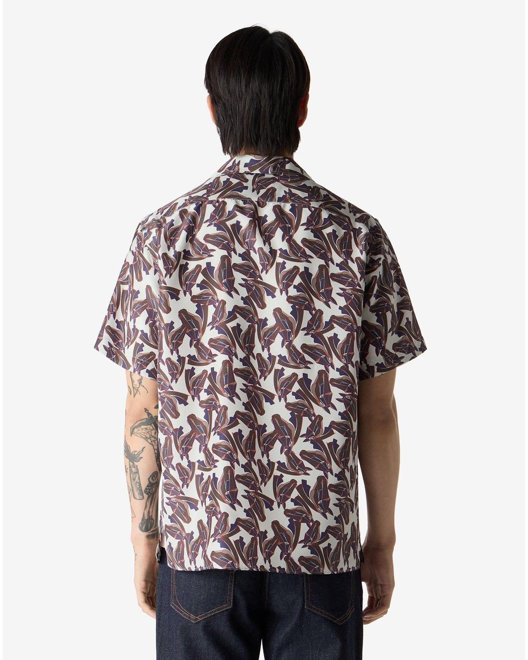 Corneliani White Printed Silk Short Sleeve Shirt for men