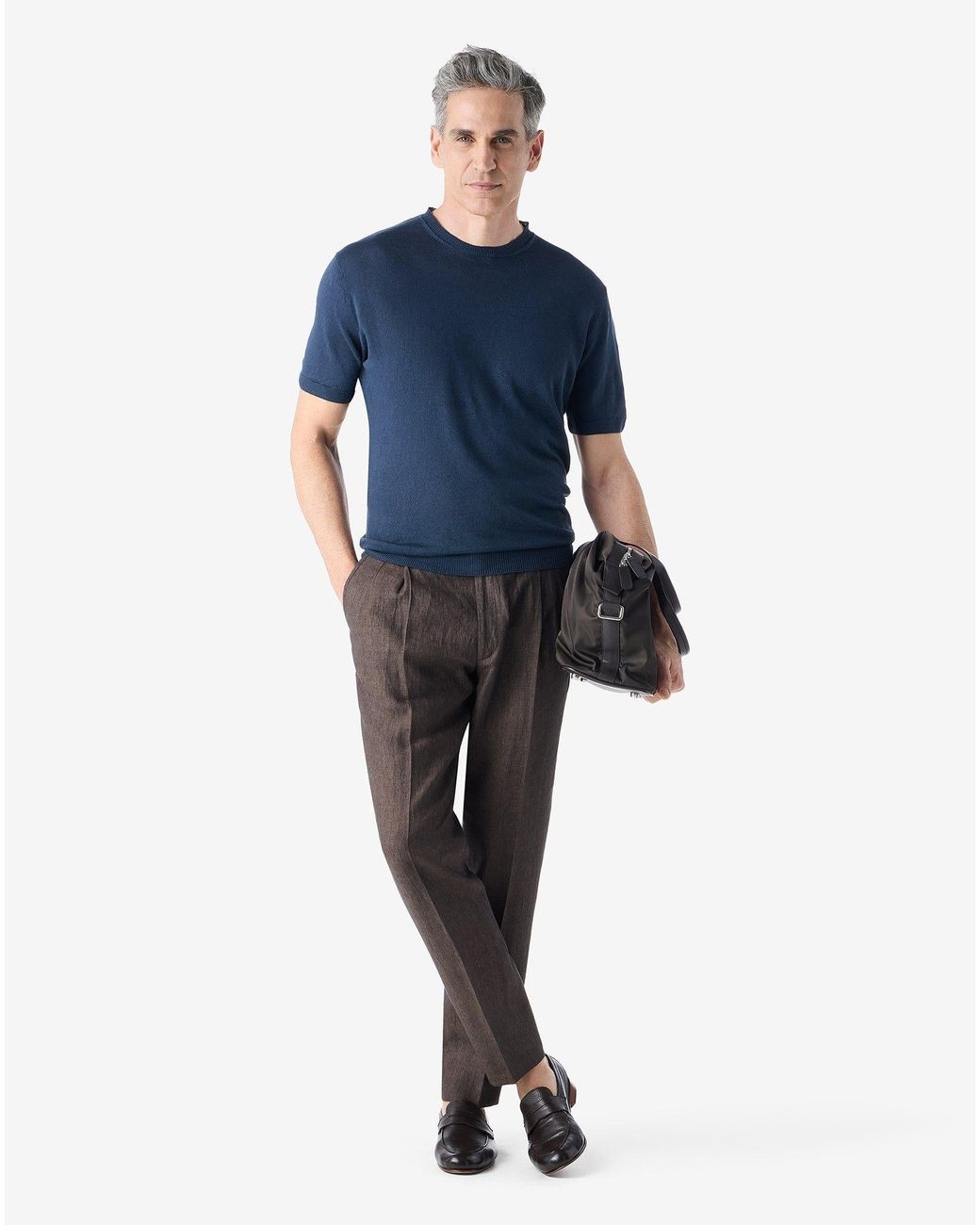Corneliani Gray 2-Dart Chambray Linen Trousers for men