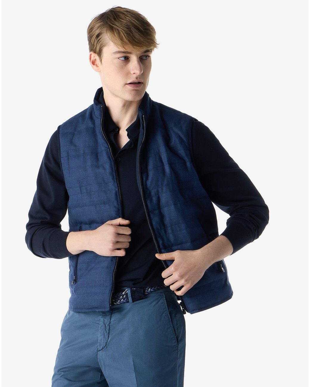 Corneliani Blue Reversible Padded Gilet for men