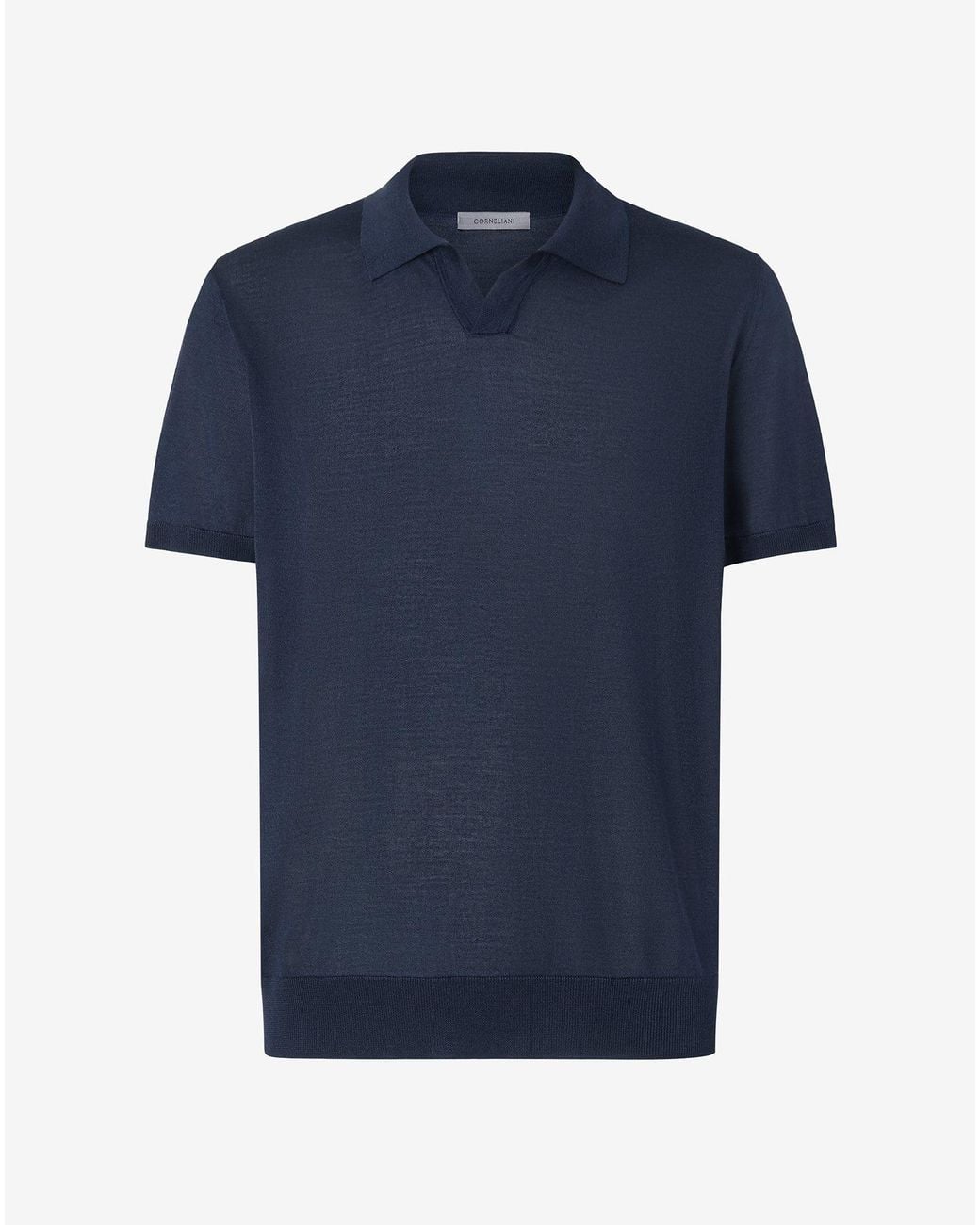 Corneliani Blue Buttonless Pure Silk Polo Shirt for men