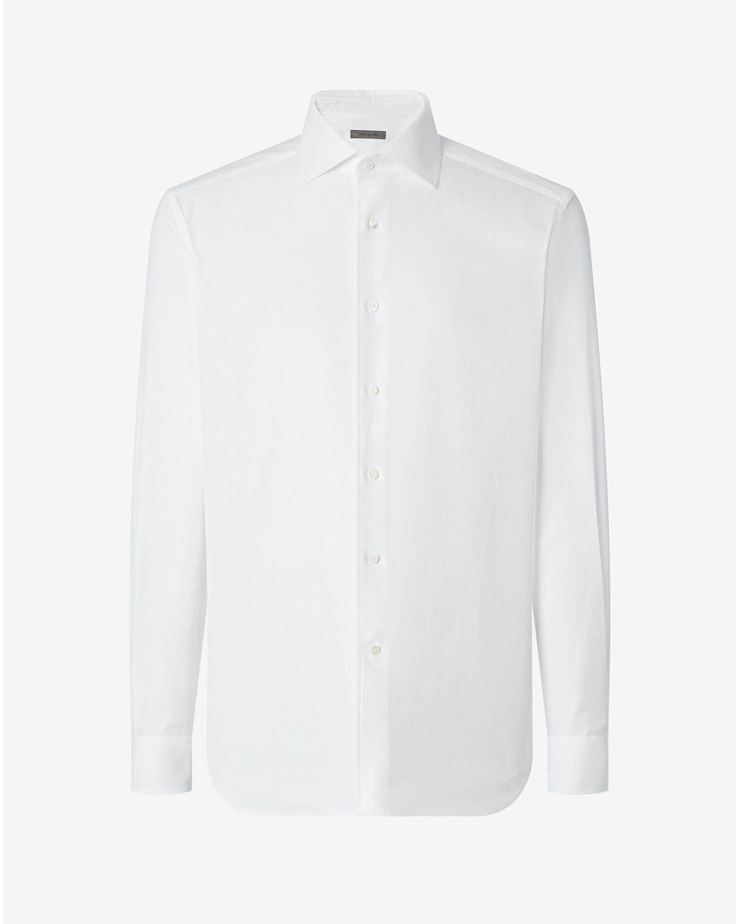 Corneliani White Textured Cotton Shirt With Herringbone Pattern for men