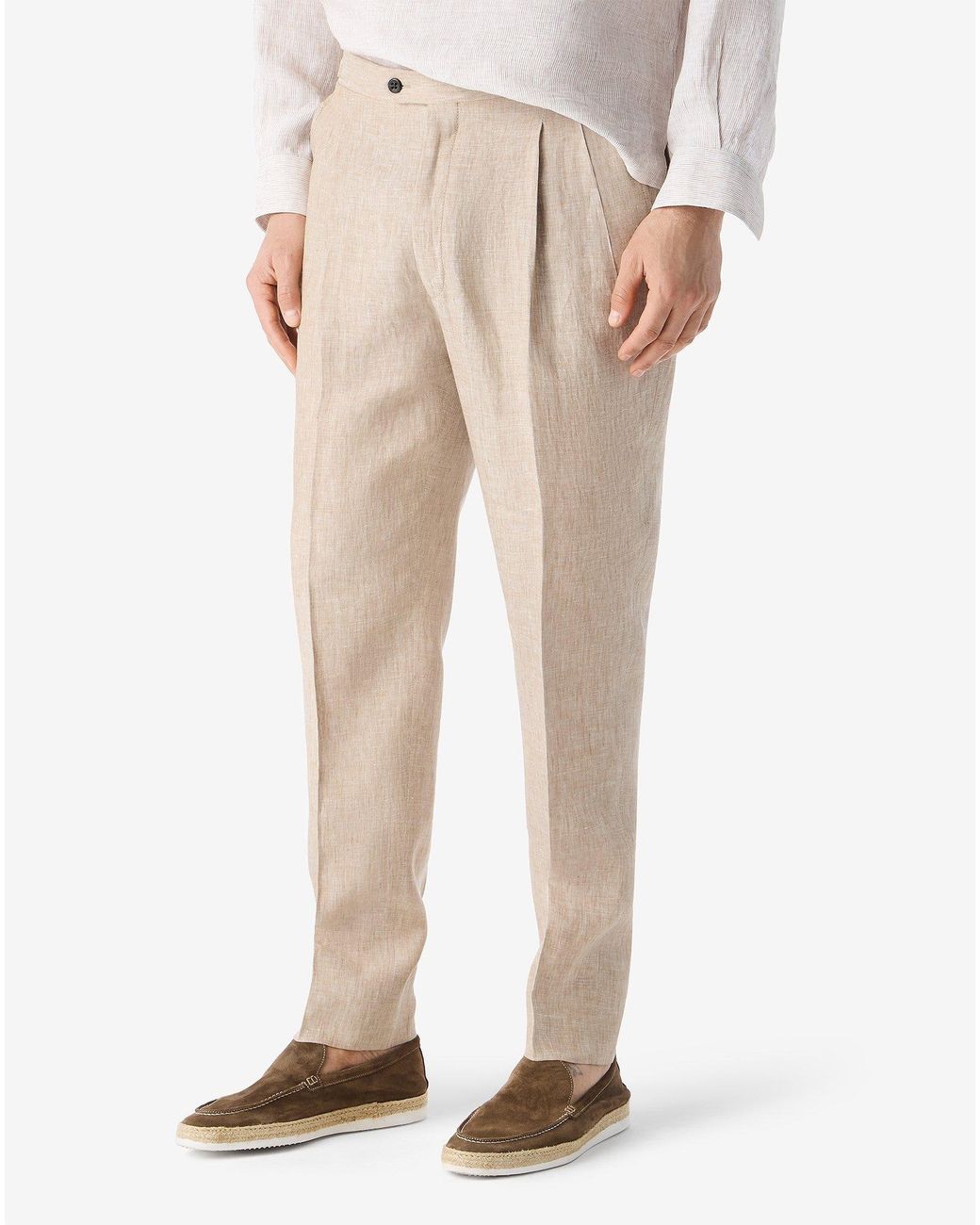 Corneliani Natural Dark 2-Dart Linen Chambray Trousers for men