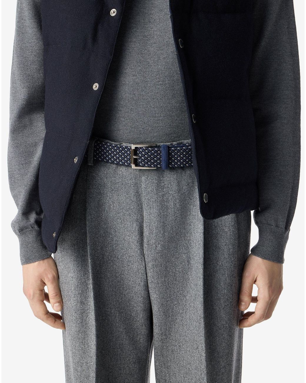 Corneliani Blue And Braided Leather Belt With Wool Inserts for men