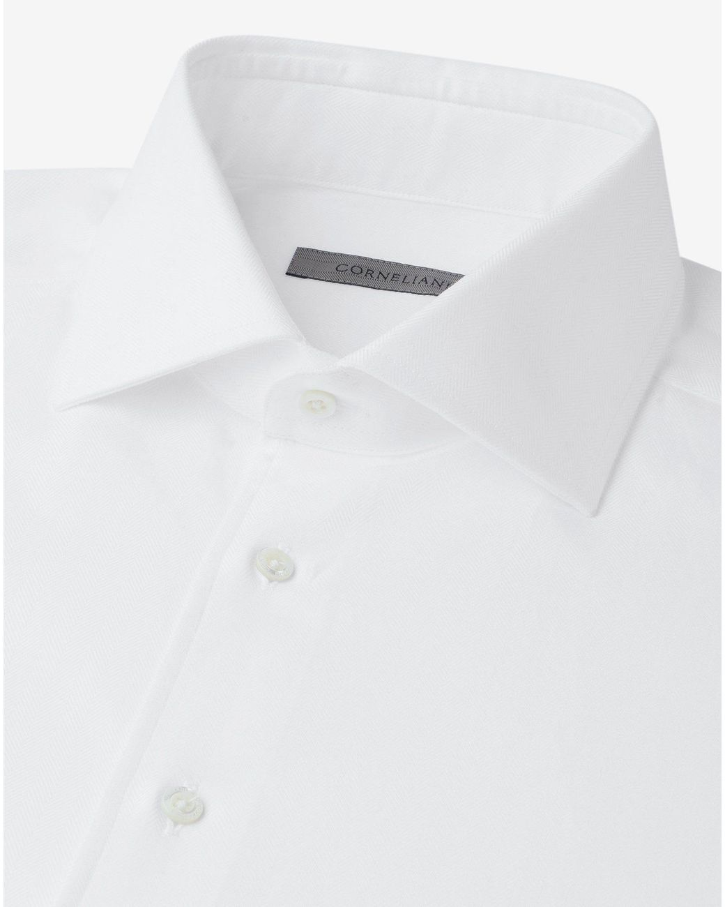 Corneliani White Textured Cotton Shirt With Herringbone Pattern for men