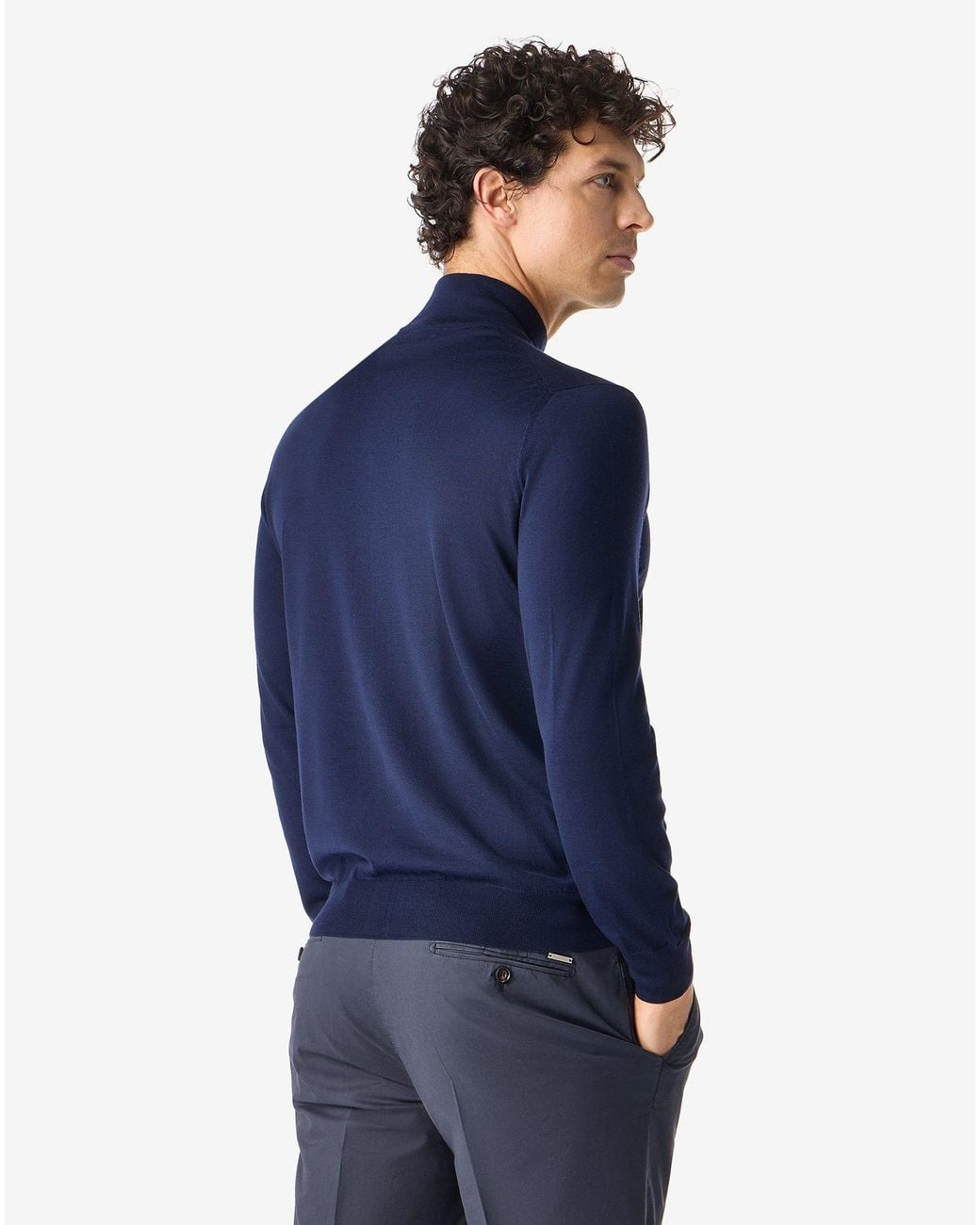 Corneliani Blue Full-Zip Pure Merino Wool Sweatshirt for men