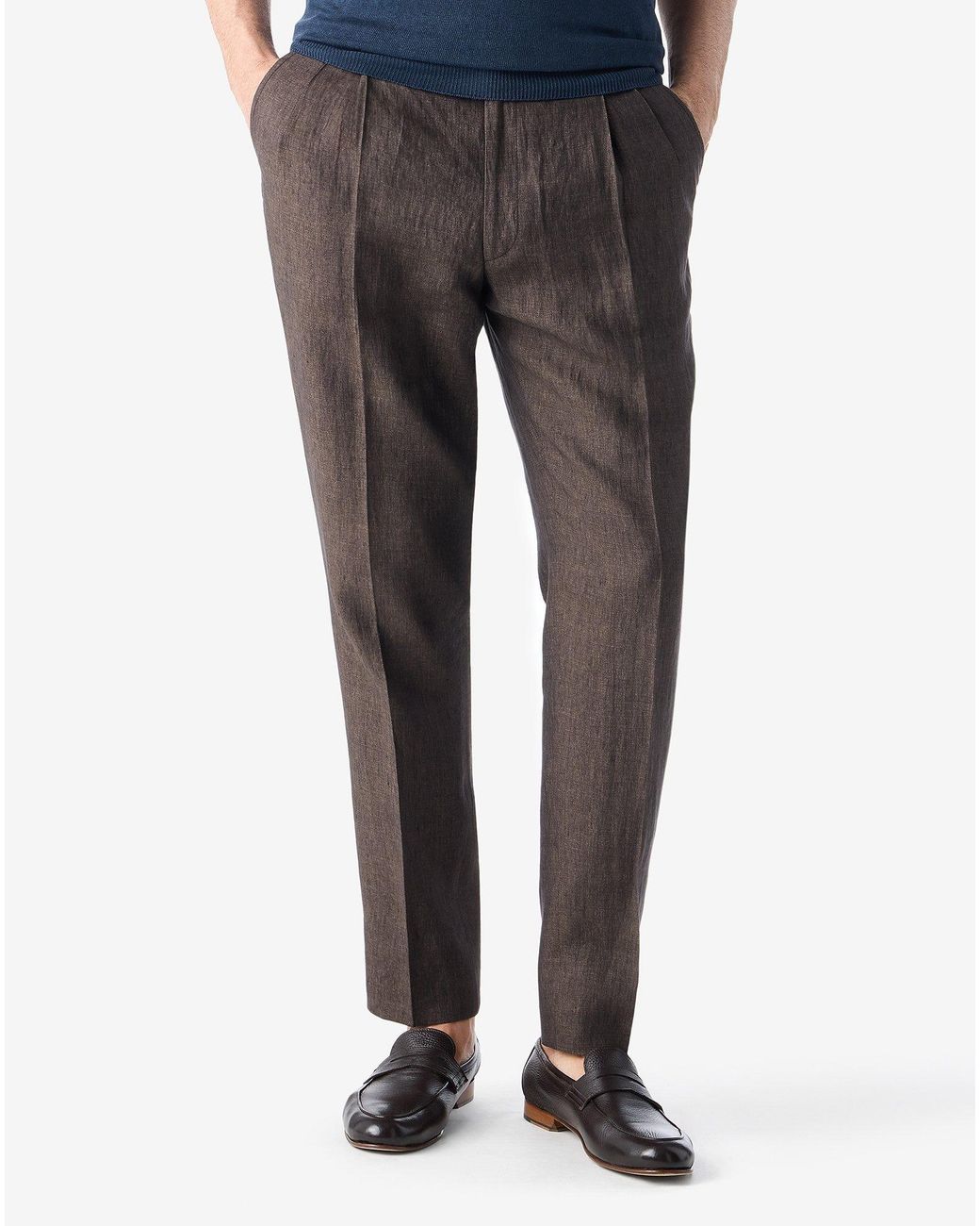 Corneliani Gray 2-Dart Chambray Linen Trousers for men