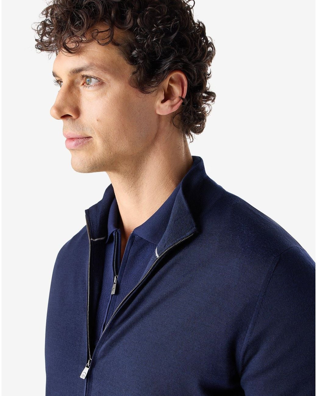Corneliani Blue Full-Zip Pure Merino Wool Sweatshirt for men