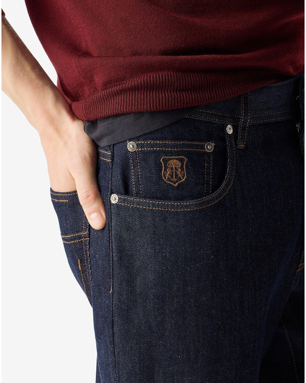 Corneliani Blue Dark Cotton And Lyocell Jeans for men