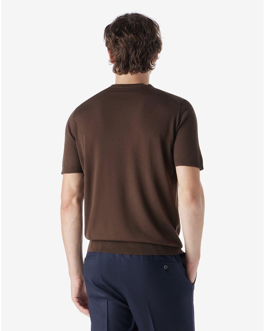 Corneliani Brown Crew Neck T-Shirt Made From Pure Wool for men