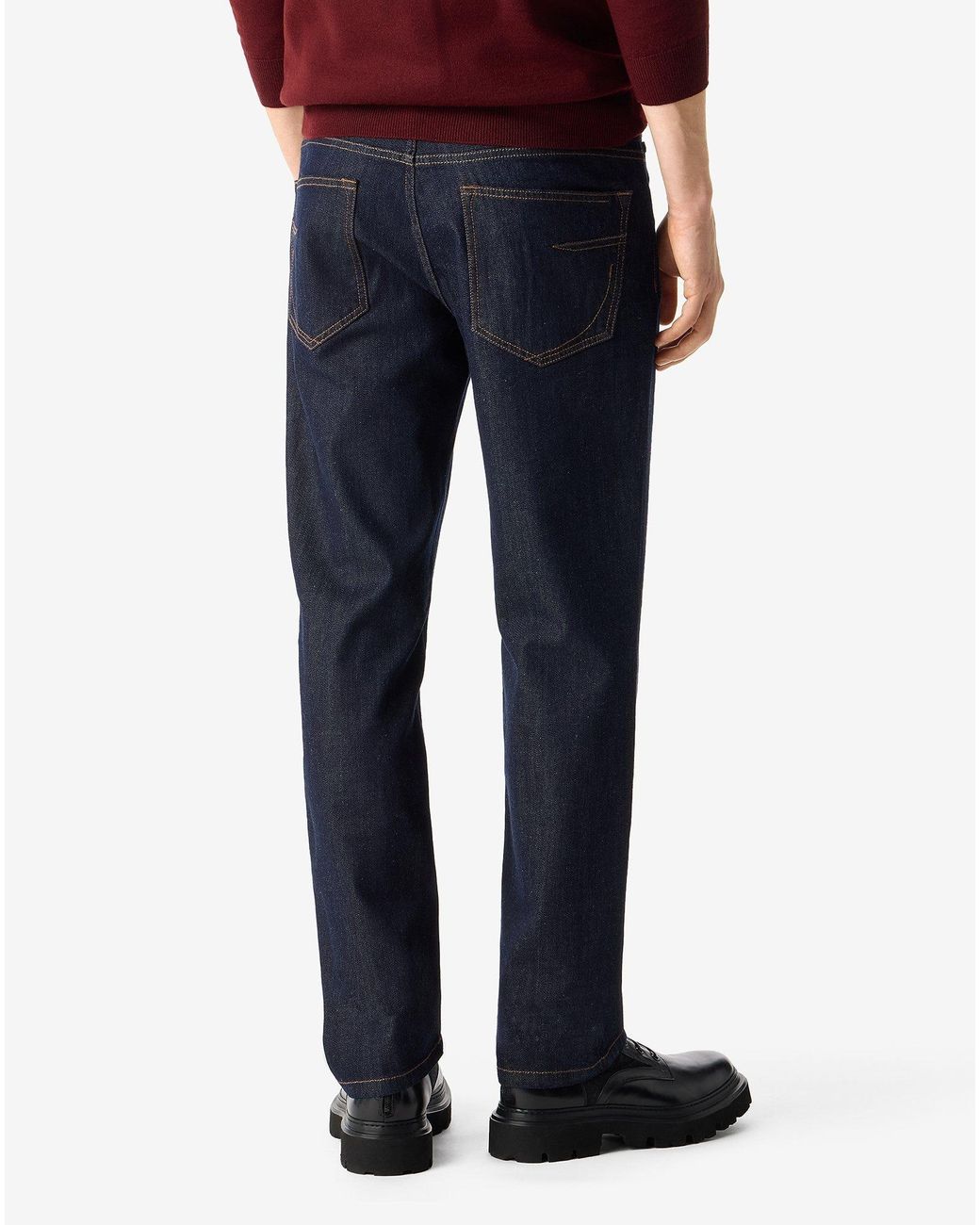 Corneliani Blue Dark Cotton And Lyocell Jeans for men