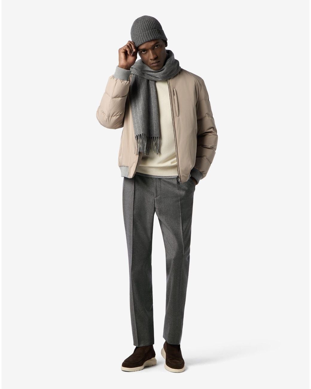 Corneliani Gray Micropatterned Stretch Wool Flannel Joggers for men