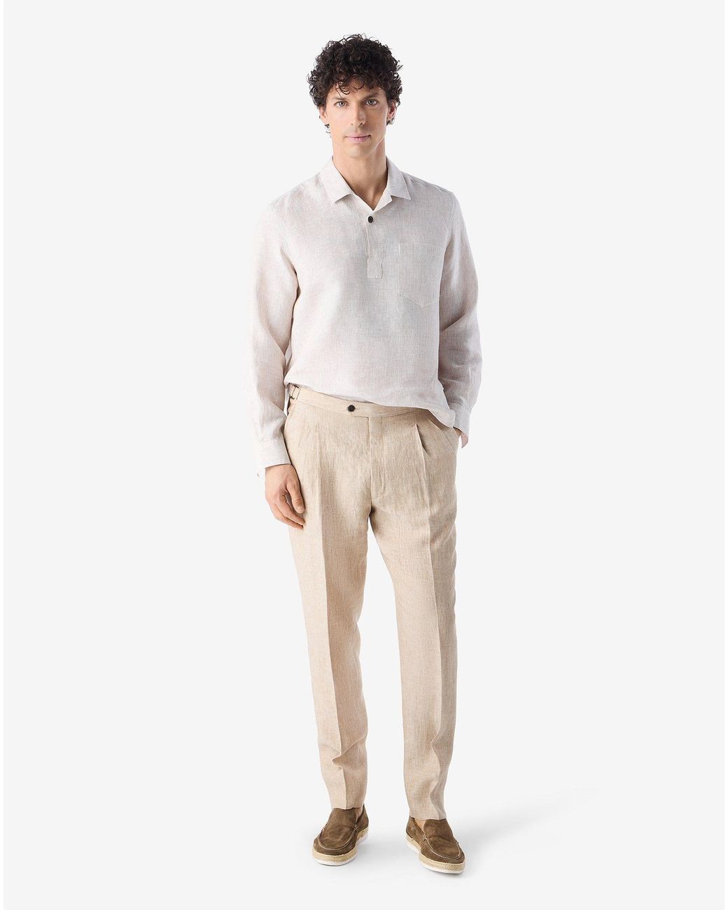 Corneliani Natural Dark 2-Dart Linen Chambray Trousers for men