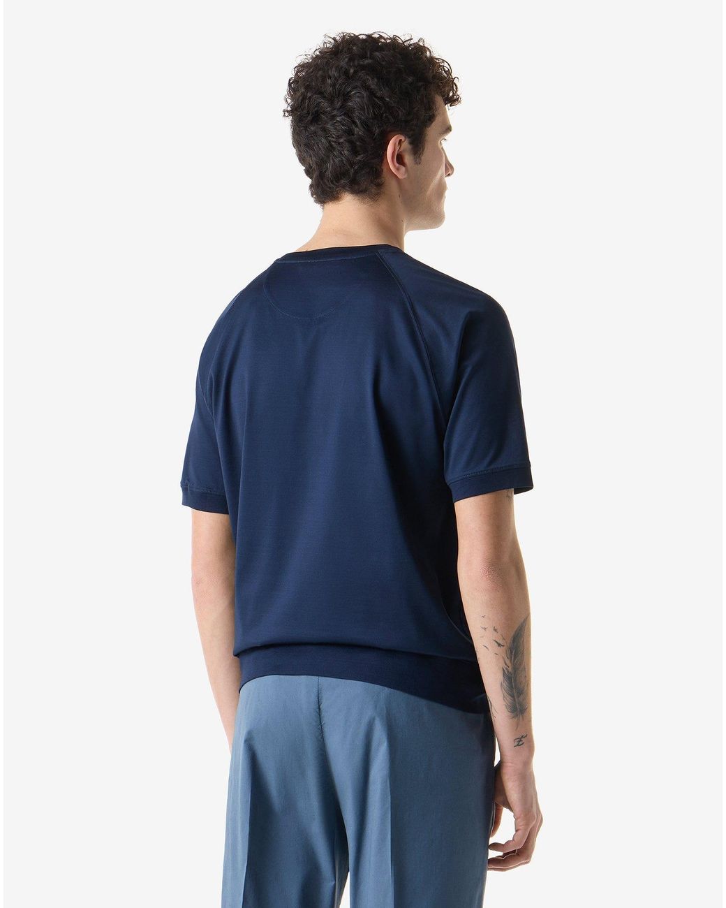 Corneliani Blue Crew Neck Ribbed Jersey T-Shirt for men