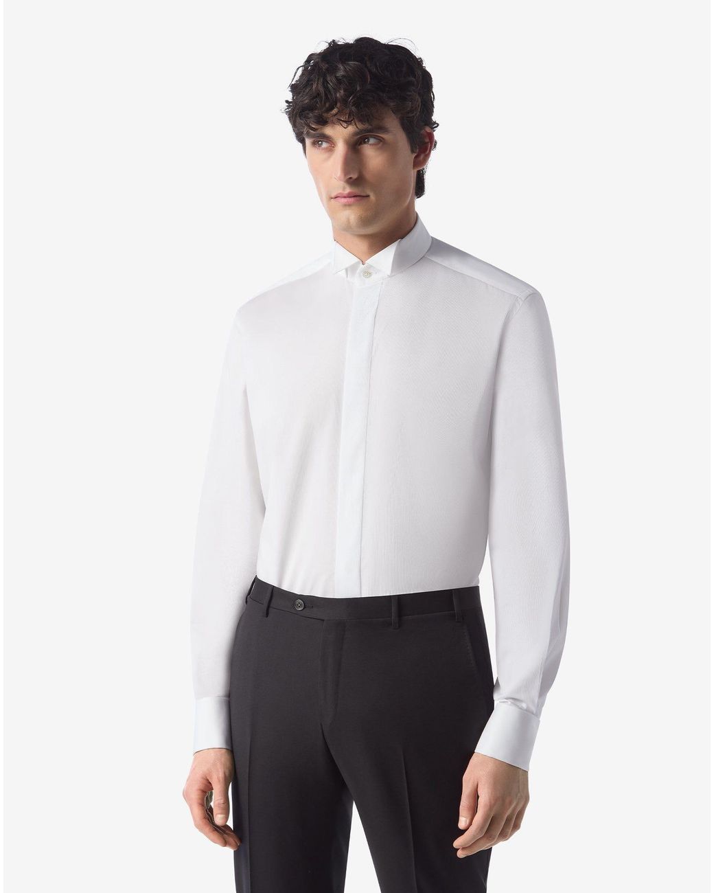 Corneliani White Cotton Shirt With Micro Stripes for men