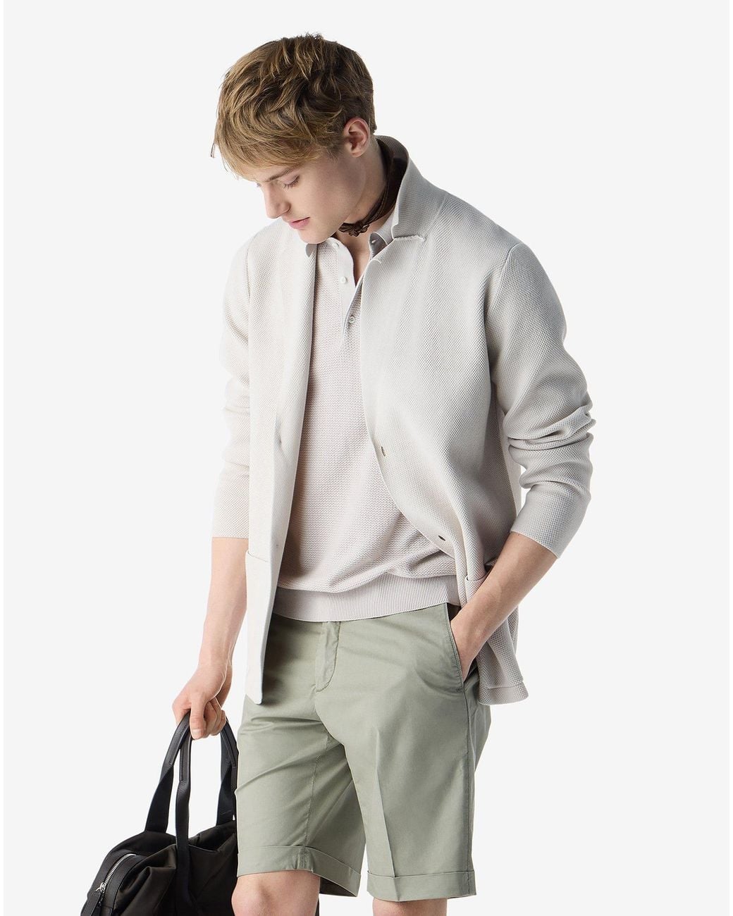 Corneliani Gray Knitted Jacket With Honeycomb Pattern for men