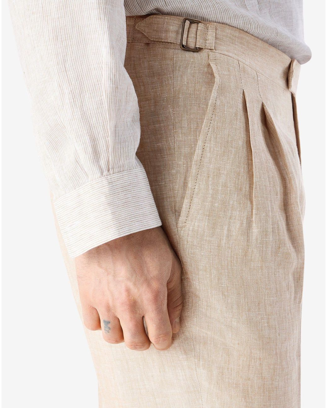 Corneliani Natural Dark 2-Dart Linen Chambray Trousers for men