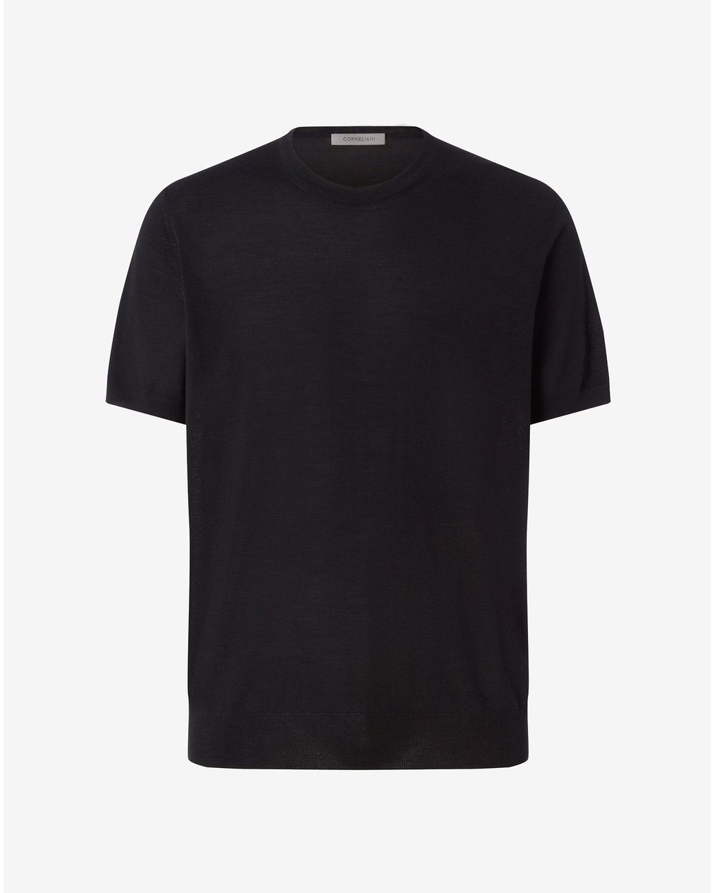 Corneliani Black Crew Neck T-Shirt Made From Pure Wool for men