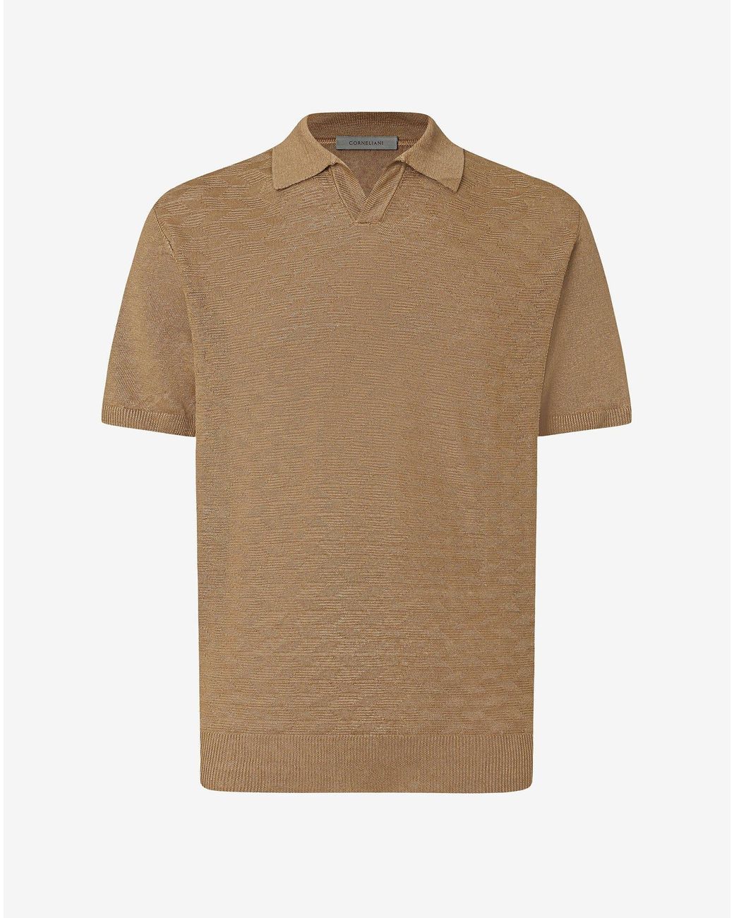 Corneliani Natural Dark Buttonless Linen Polo Shirt for men