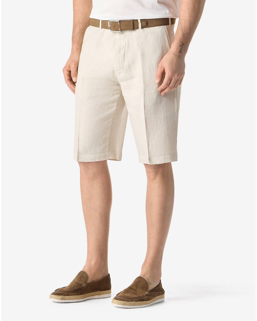 Corneliani White Pure Linen Bermuda Shorts for men