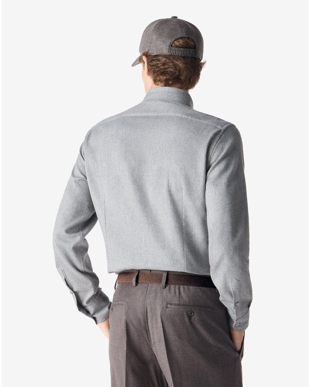 Corneliani Gray Light Melange Cotton Flannel Shirt With Diagonal Design for men