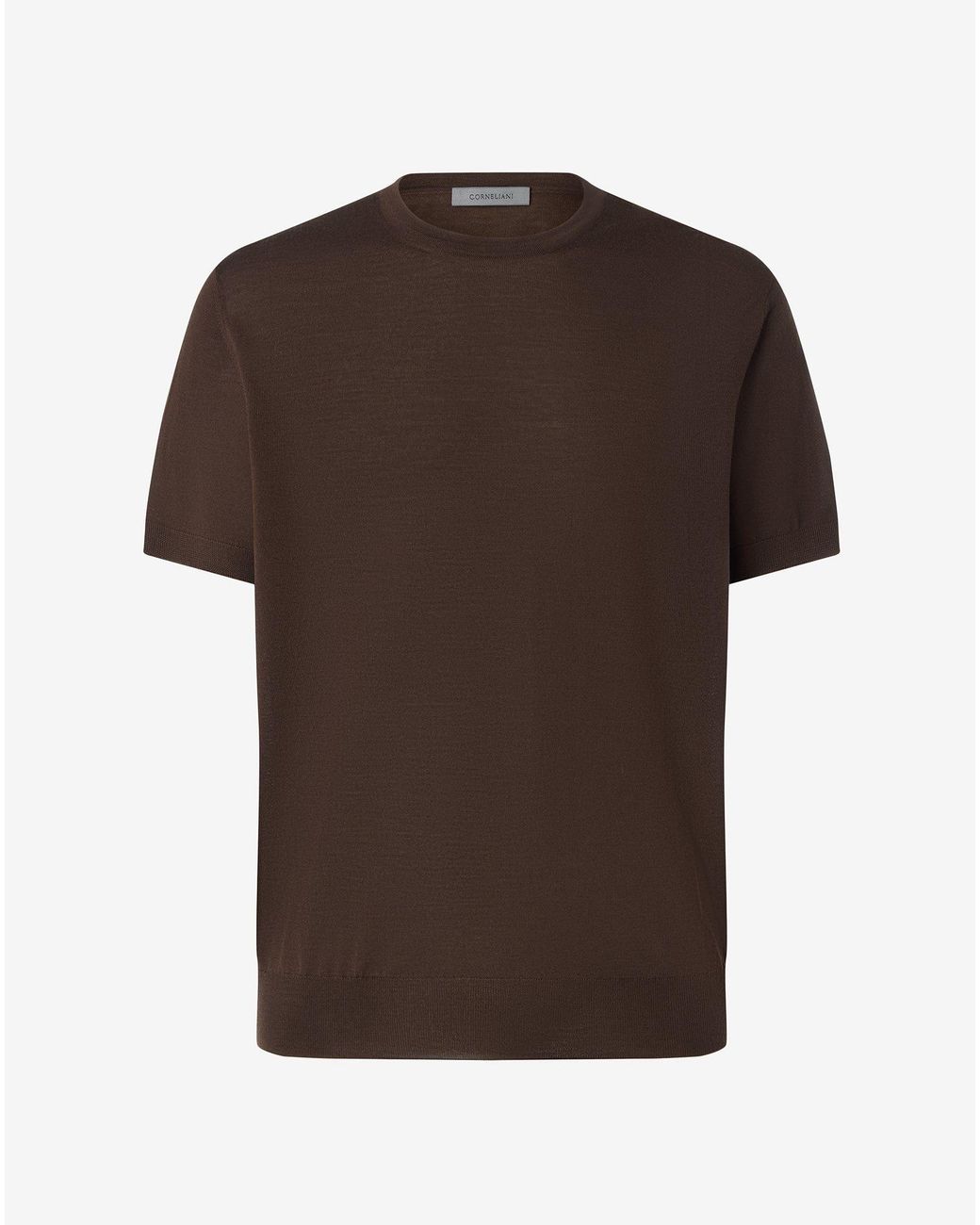 Corneliani Brown Crew Neck T-Shirt Made From Pure Wool for men