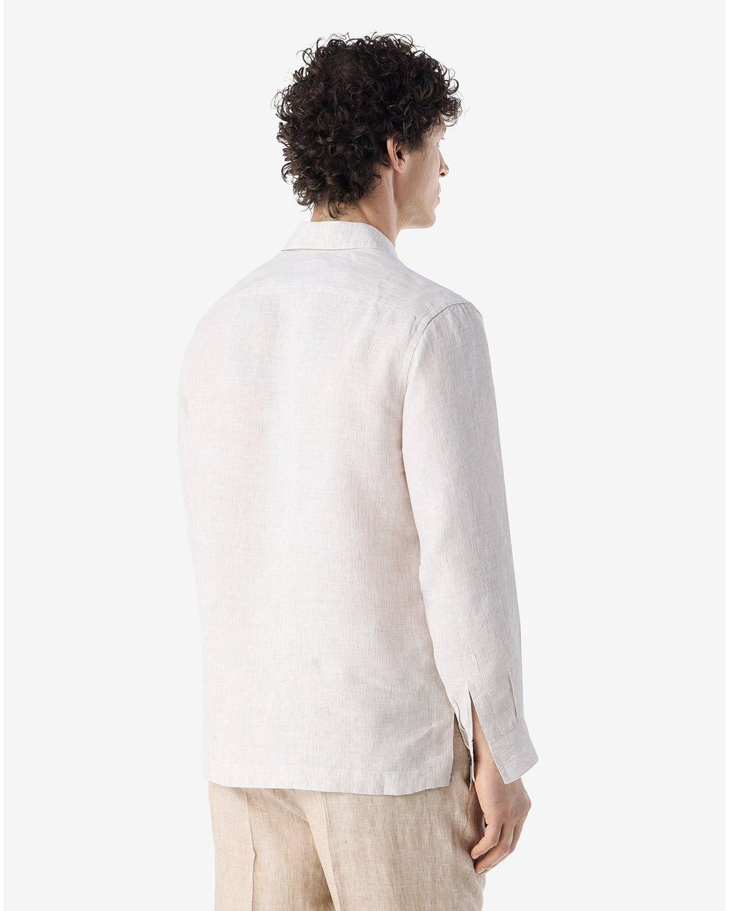 Corneliani White Pure Linen Shirt With Micro Stripes for men