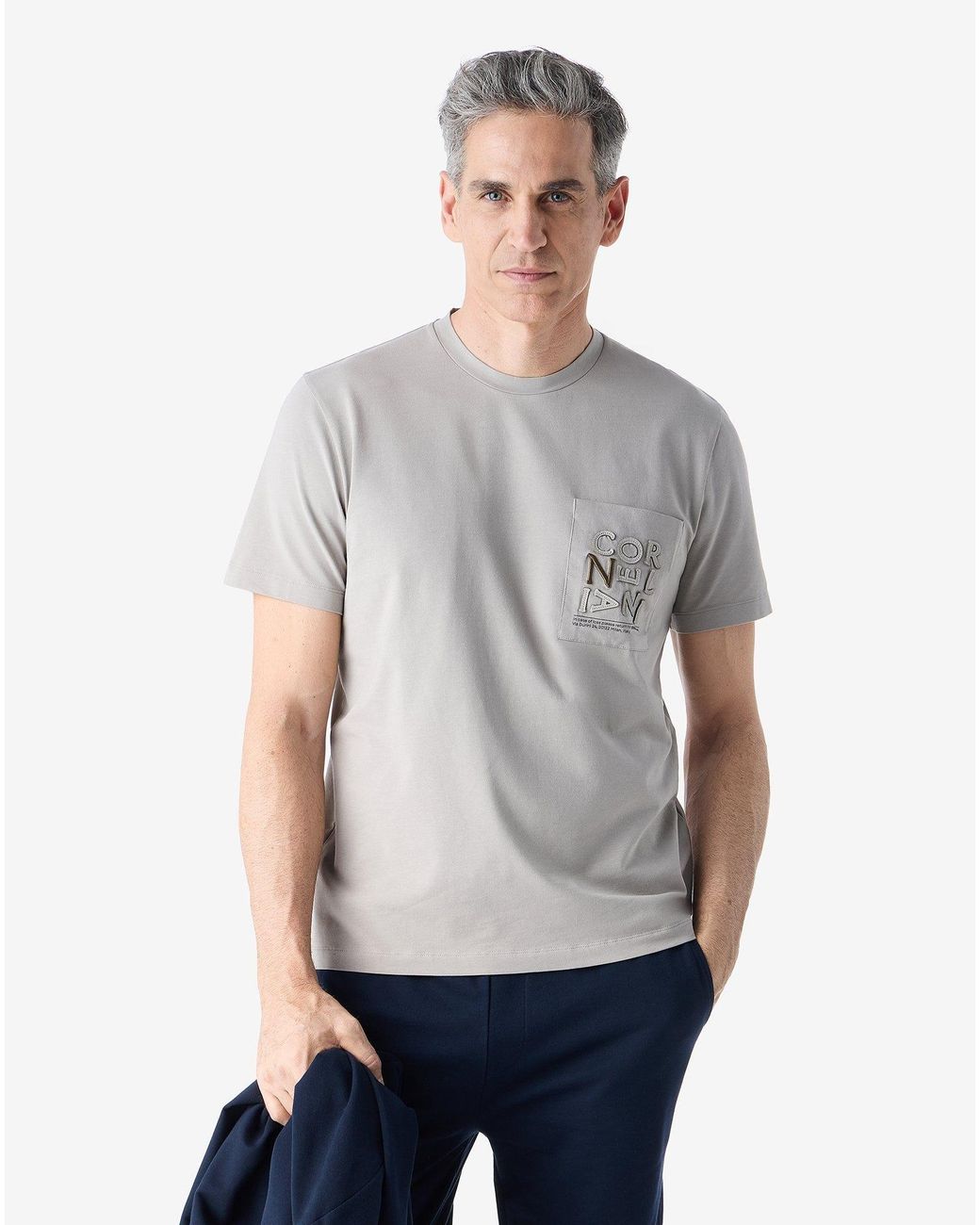 Corneliani Gray Stretch Jersey Crew Neck T-Shirt for men