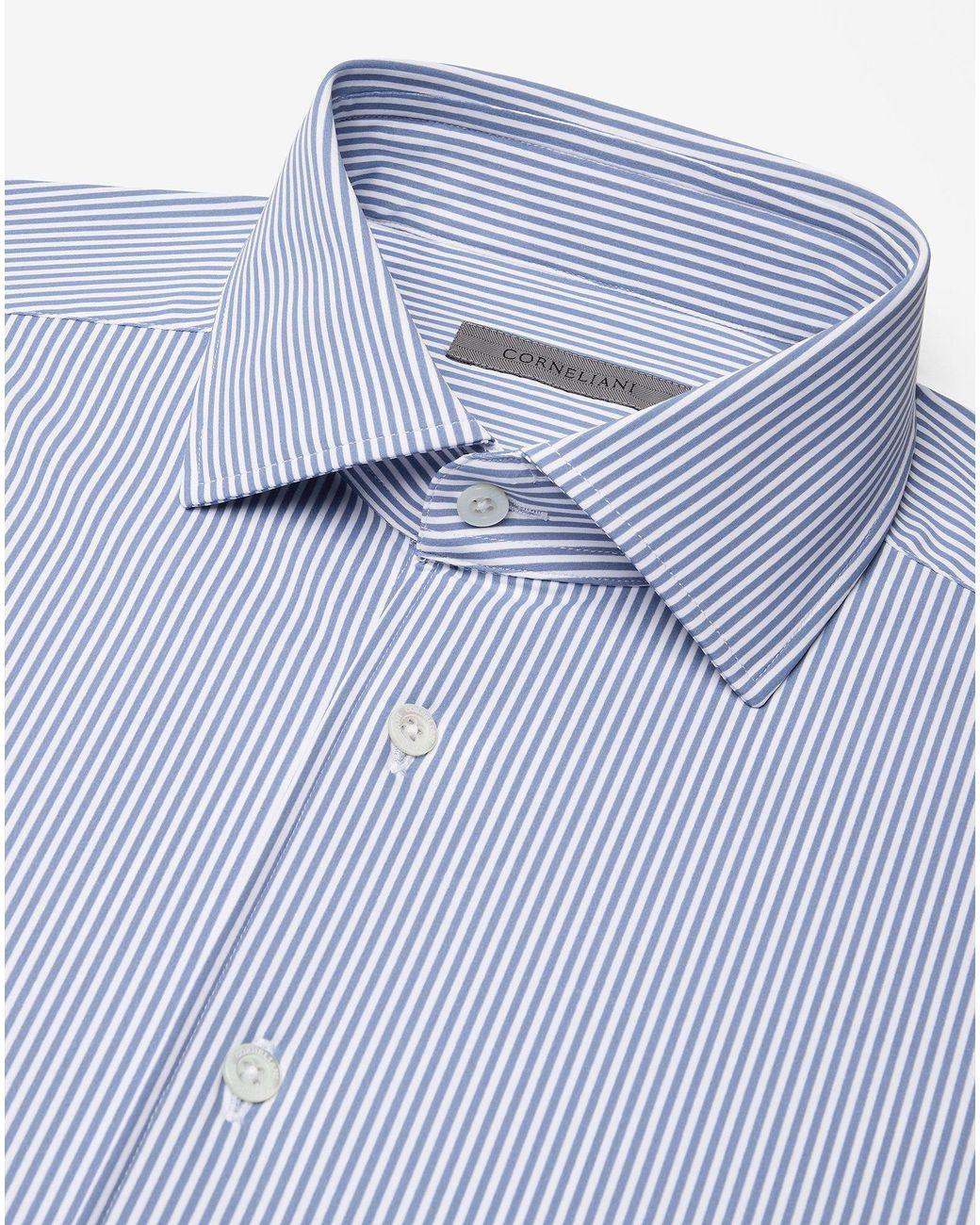 Corneliani Blue Bi-Elastic Fabric Shirt With Thin Stripes for men