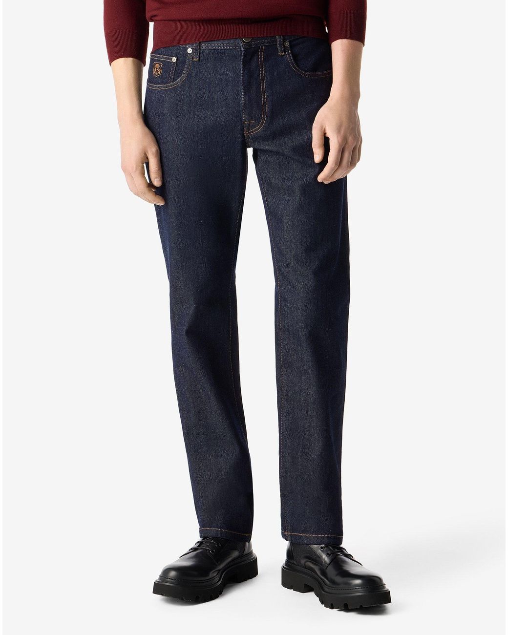 Corneliani Blue Dark Cotton And Lyocell Jeans for men
