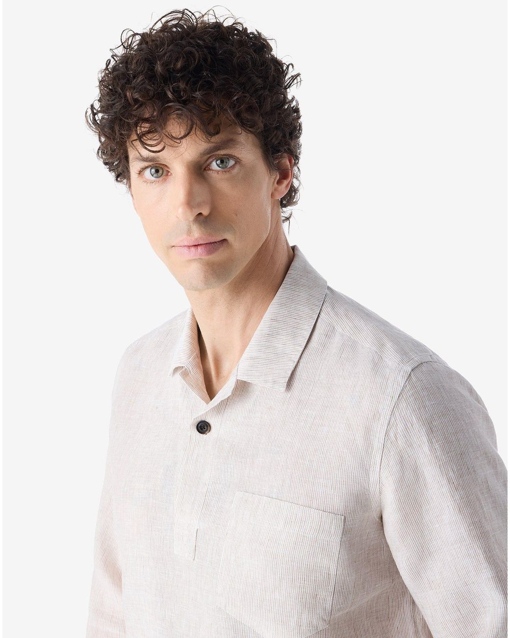 Corneliani White Pure Linen Shirt With Micro Stripes for men