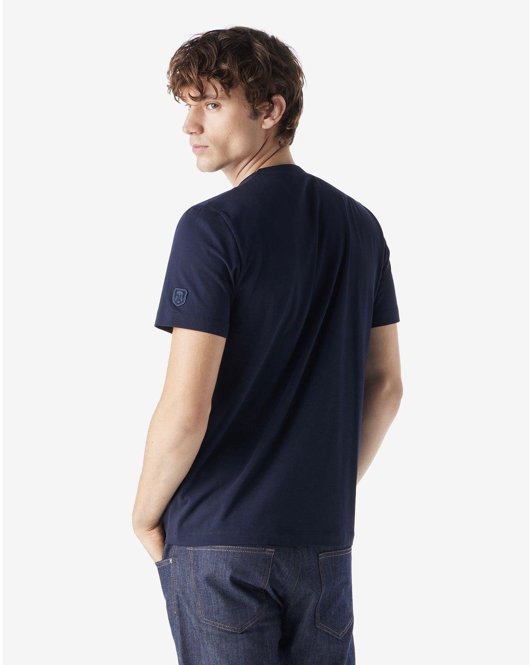 Corneliani Blue Crew Neck Stretch Cotton T-Shirt for men