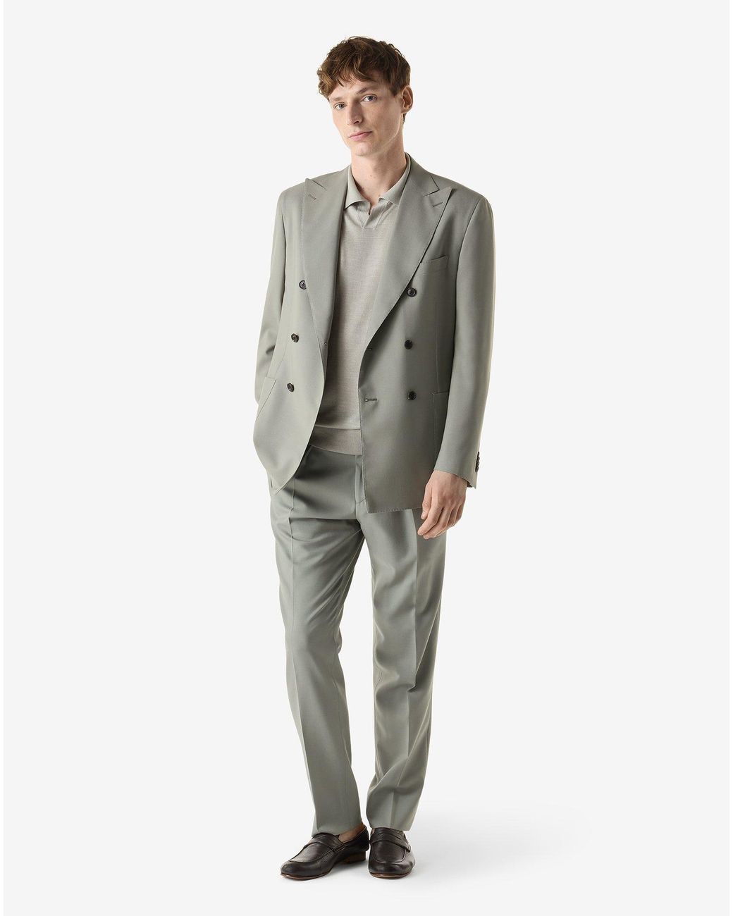 Corneliani Gray Sage Natural Stretch Wool Suit for men
