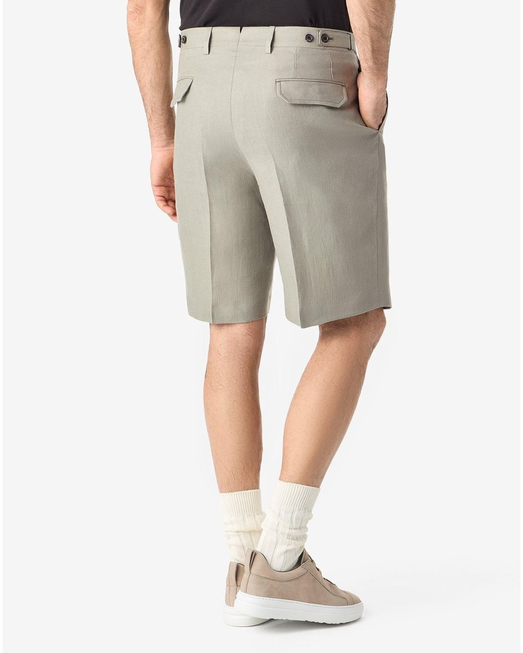 Corneliani Natural Sage Pure Linen Twill Bermuda Shorts for men