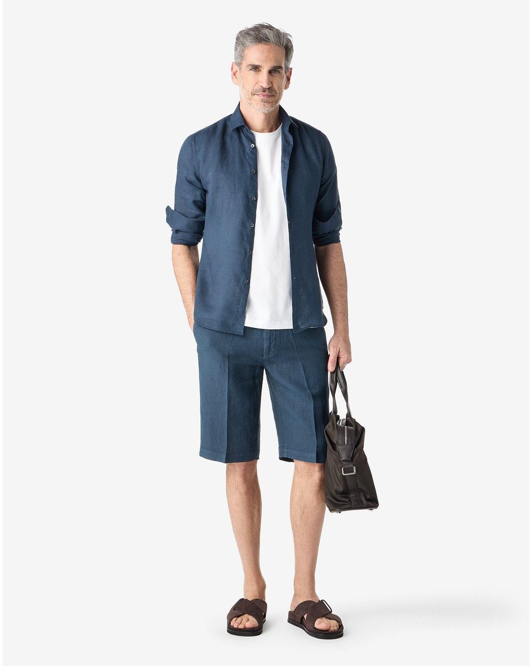 Corneliani Blue Pure Linen Bermuda Shorts for men