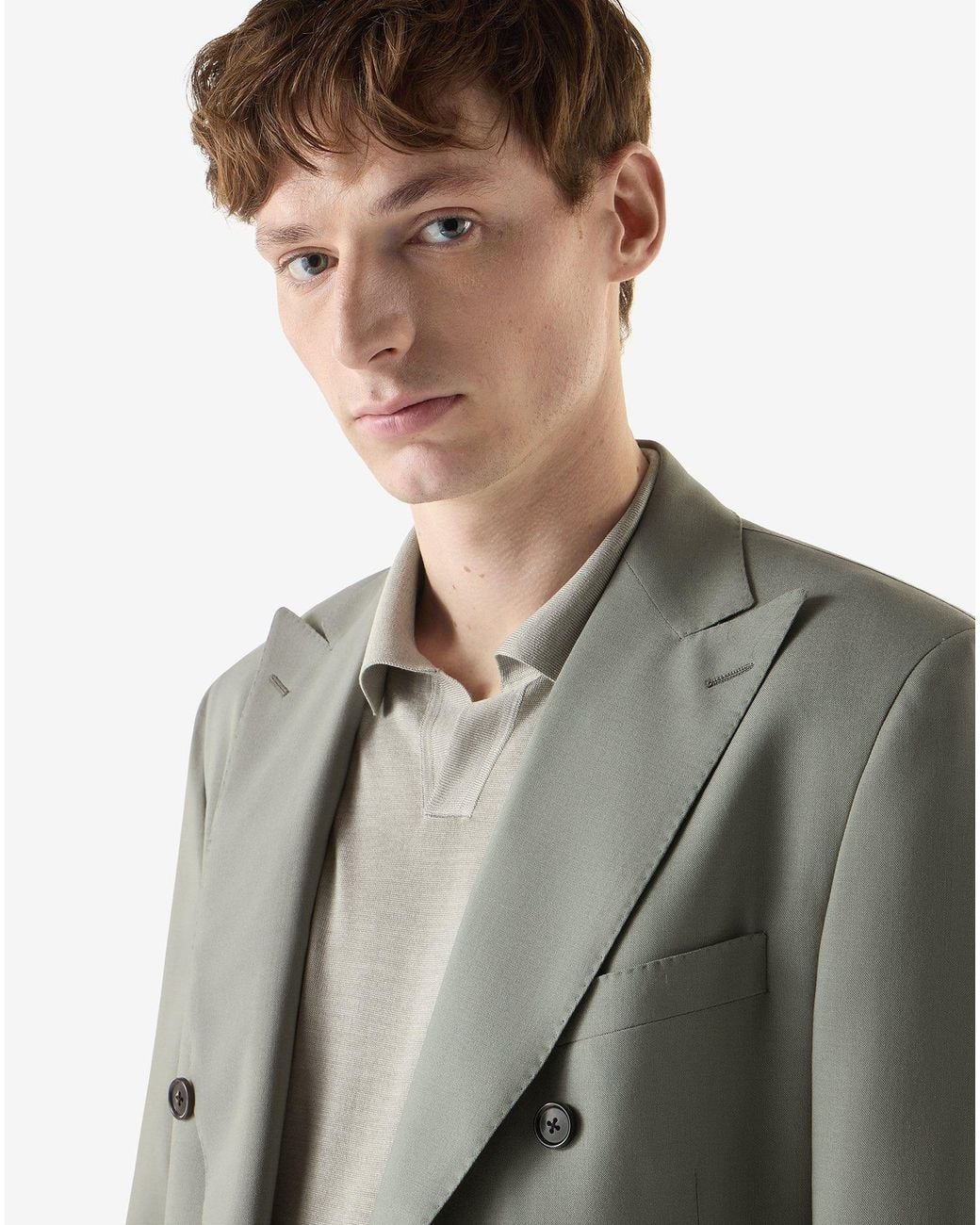 Corneliani Gray Sage Natural Stretch Wool Suit for men