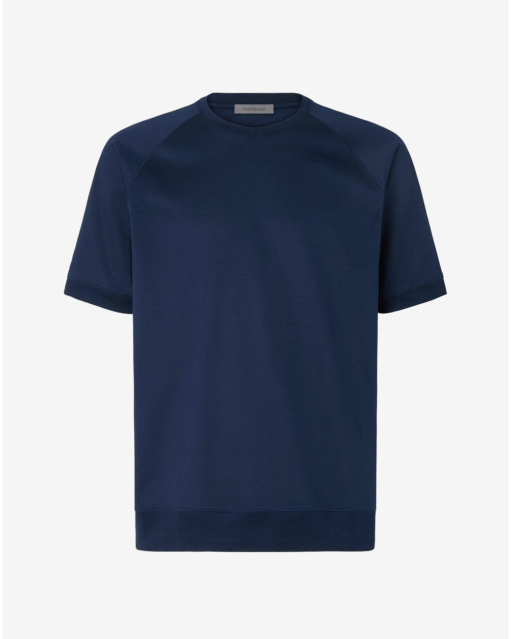 Corneliani Blue Crew Neck Ribbed Jersey T-Shirt for men