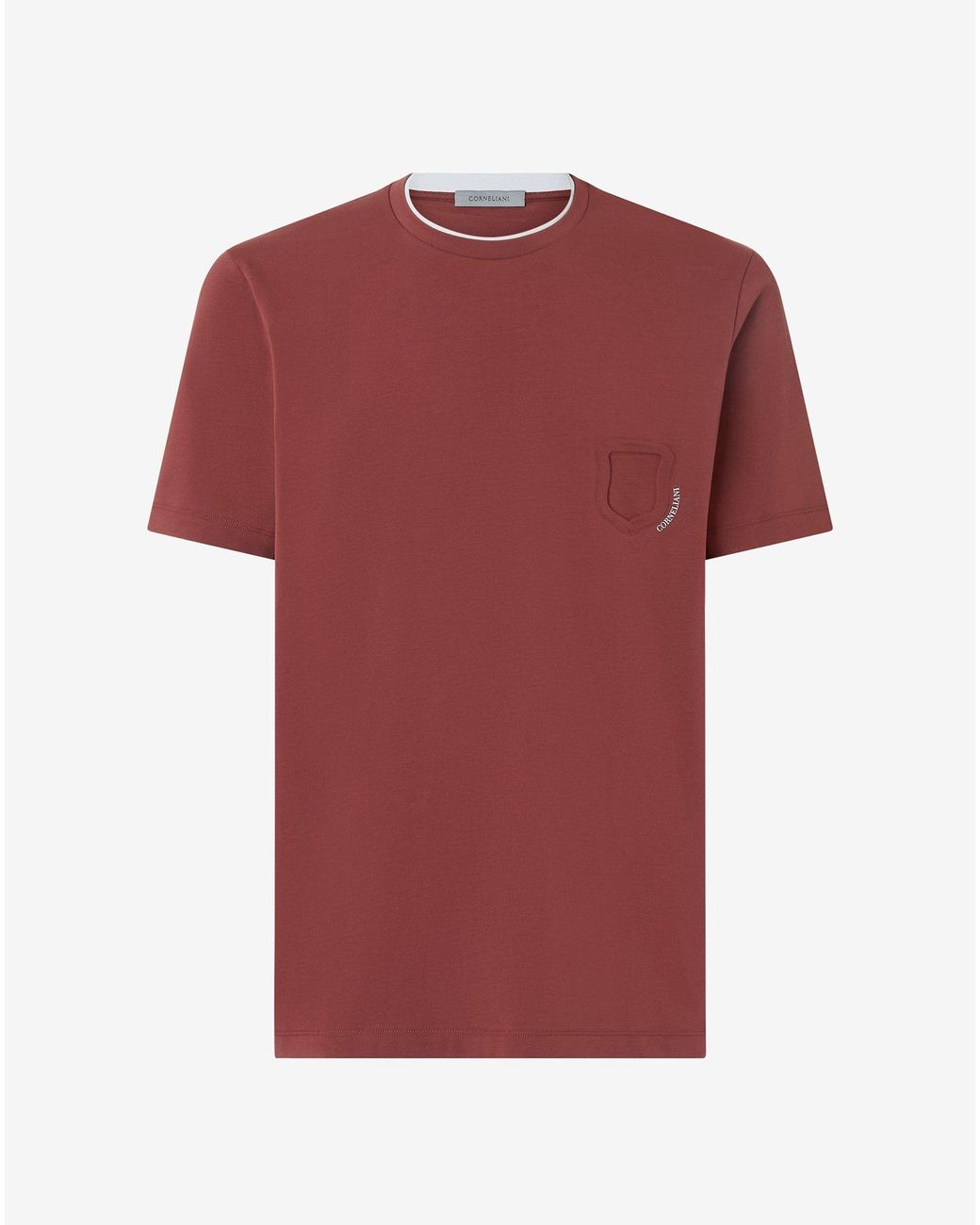 Corneliani Red Crew Neck Stretch Jersey T-Shirt for men