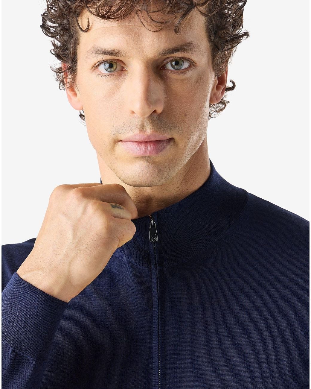 Corneliani Blue Full-Zip Pure Merino Wool Sweatshirt for men
