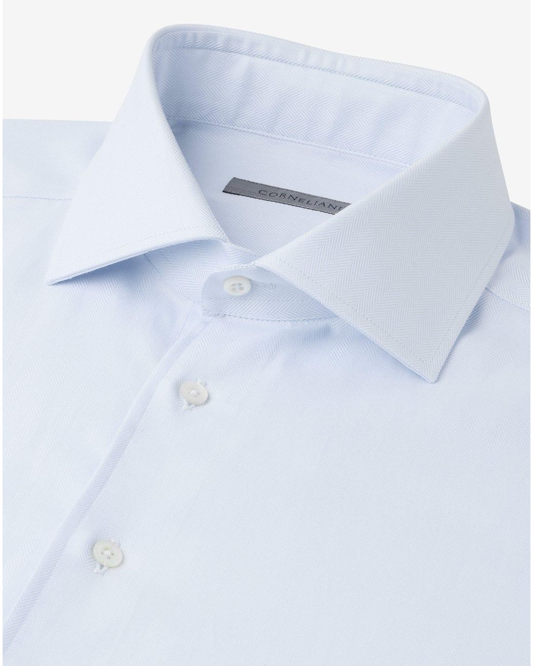 Corneliani Blue Light Textured Cotton Shirt With Herringbone Pattern for men