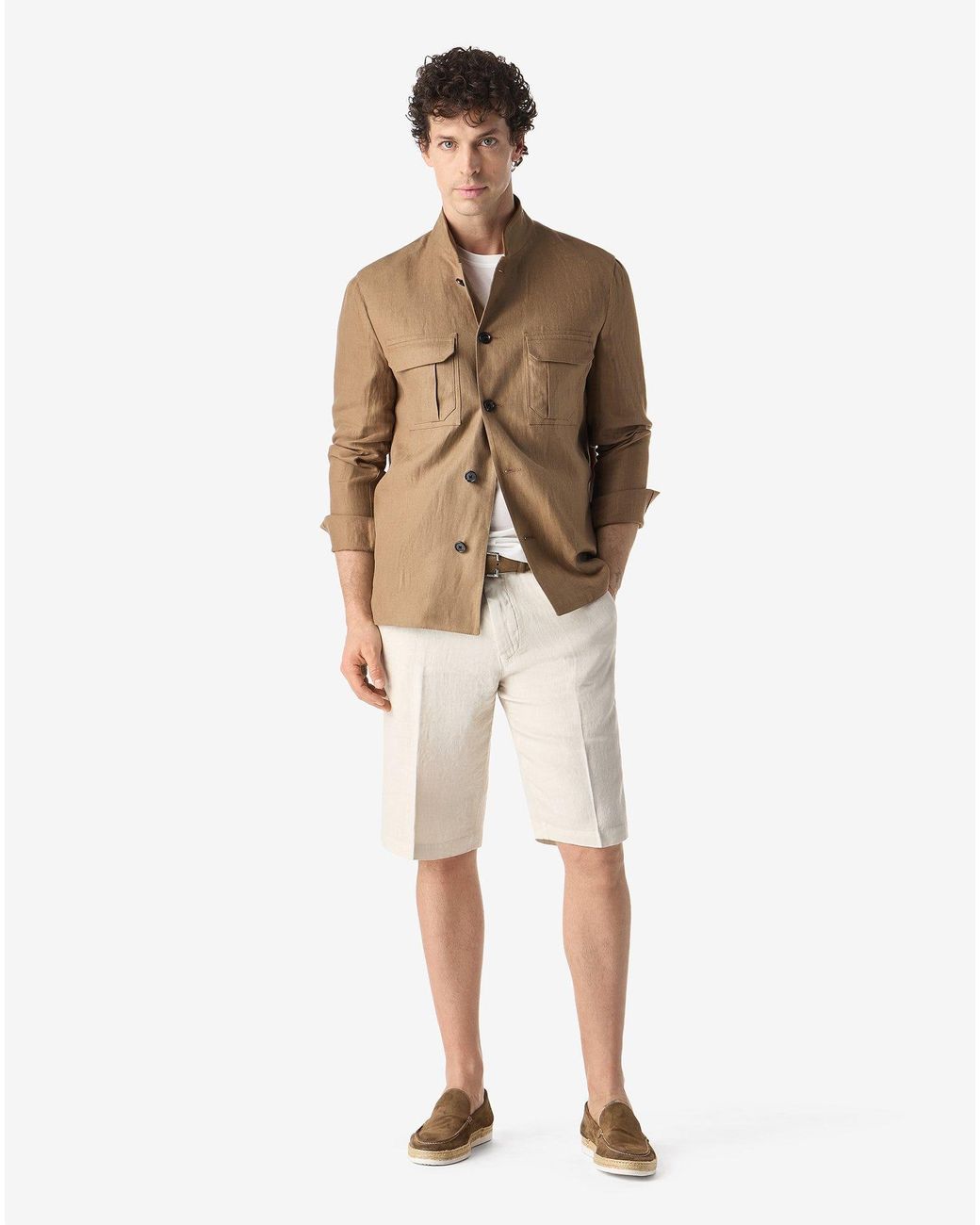 Corneliani White Pure Linen Bermuda Shorts for men