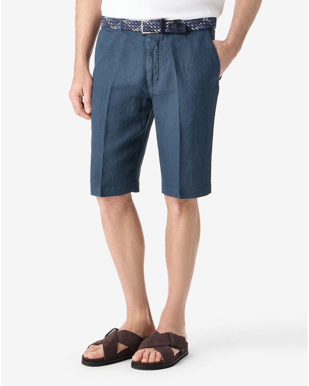 Corneliani Blue Pure Linen Bermuda Shorts for men
