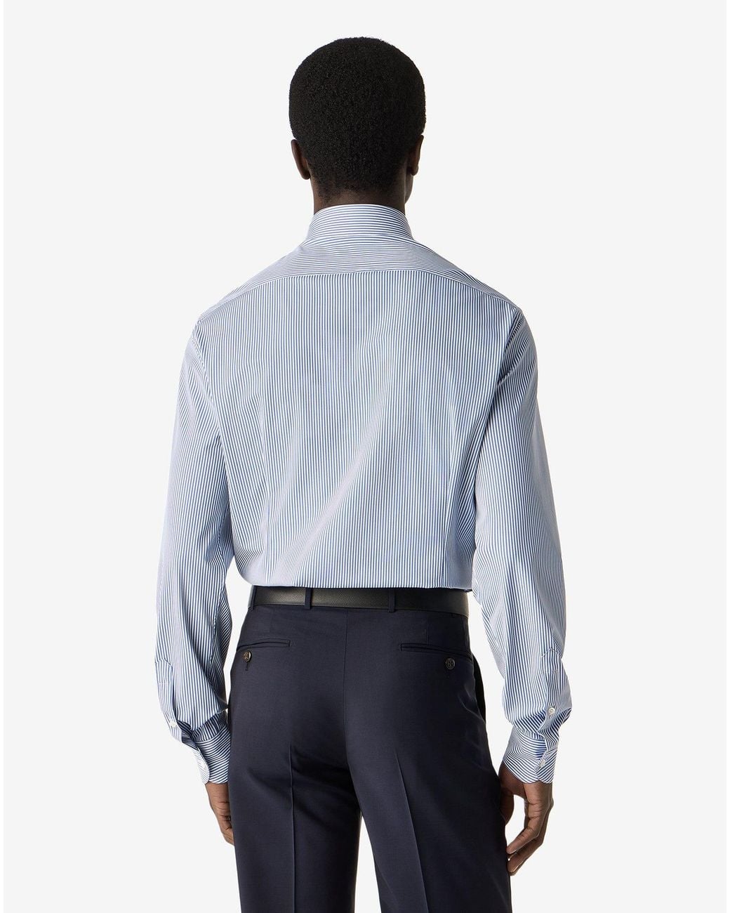 Corneliani Blue Bi-Elastic Fabric Shirt With Thin Stripes for men